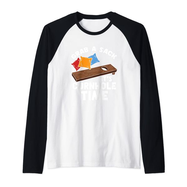 Cornhole - Grave A Bag It's Cornhole Time Raglan Baseball Tee