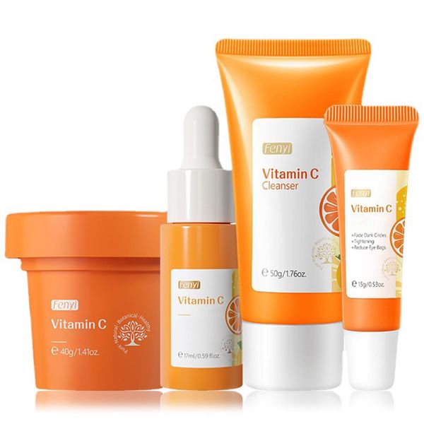 Vitamin C Skin Care Set, Vitamin C Travel Skincare Set For Women, Skin Care Kit For Women With Vitamin C Face Serum, Face Cream, Eye Cream, Cleanser, Teen Skin Care Kit For Hydrating And Smooth