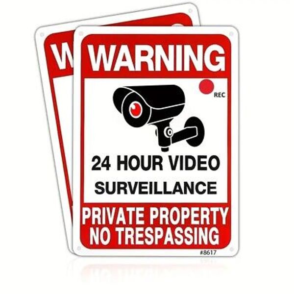 2pcs Private Property No Trespassing Sign Video Surveillance Aluminum Sign 10X 7