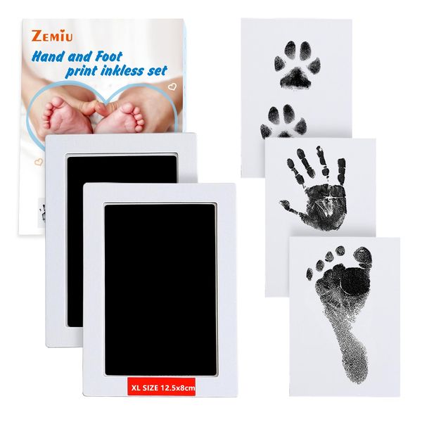 Zemiu Baby Handprint and Footprint XL Size Kit,2 Pcs Baby Handprint Ink Pads with Clean-Touch & 6 Imprint Cards Safe for Baby, Family Keepsake, Pet Paw