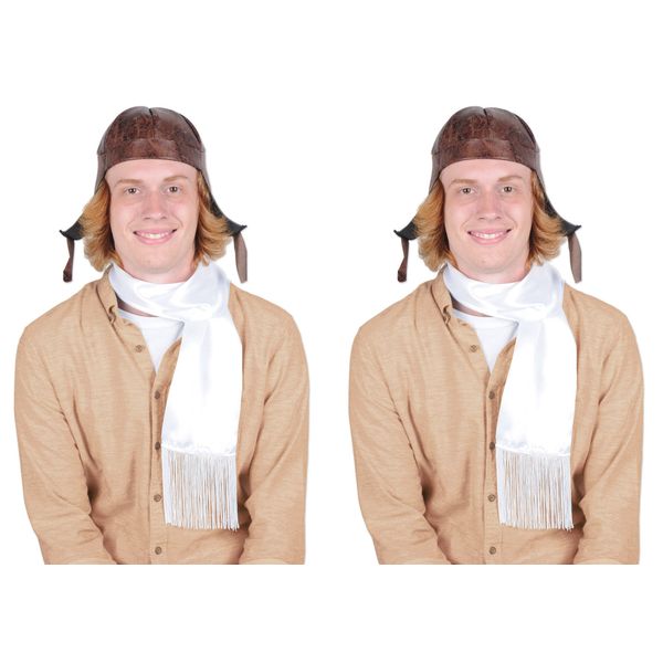 Beistle 66140 2 Piece Aviator Hat & Scarf Sets, 6" x 40", Brown/White