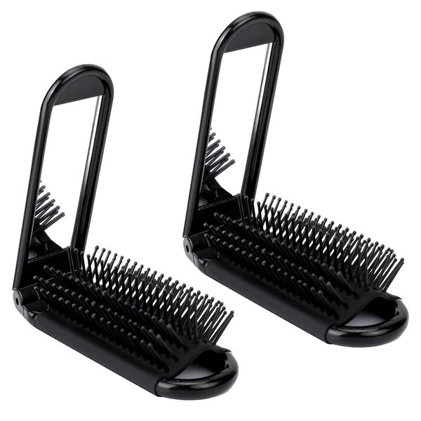 2 PCS Travel Hair Brush,Folding Hair Brush,Travel Hairbrush,Foldable Hair Brush,Foldable,Hairdressing Tool,Suitable for Gym,Travel,Wallet,Swimming,School (Black)