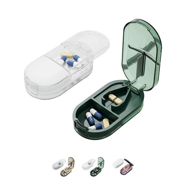 JnTech Pill Cutter, 2 Pieces, Pill Case, Pill Cutter, Medicine Cutter, 2 Divided, 4 Divided Medicine Cutter, Integrated Pill Case, Durable ABS Material, Small, Portable, Convenient to Carry, Moisture