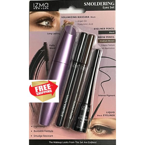 IZME NY SMOLDERING Eyes Set ~ Volumizing Mascara +  2 Pencils & 1 Liquid Eyeline