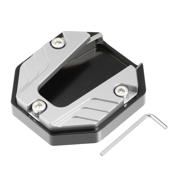 X AUTOHAUX Universal Motorcycle Kickstand Pad CNC Side Stand Silver Tone