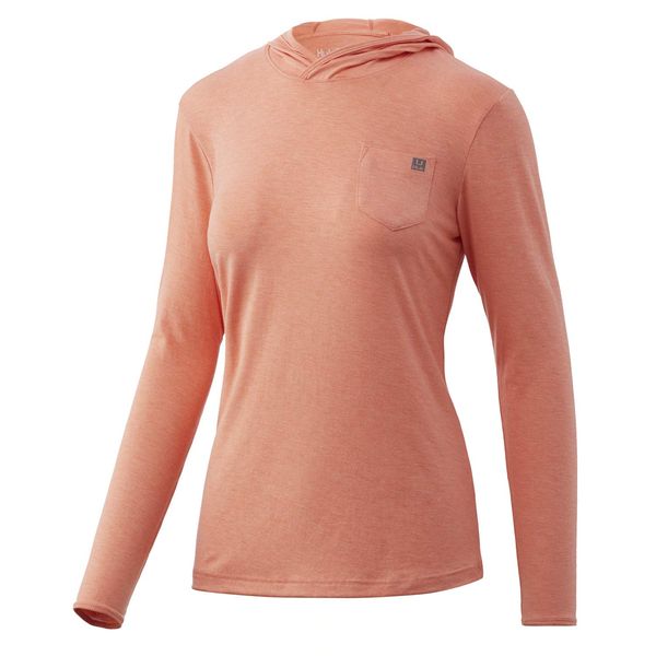 HUK Women's Waypoint Hoodie | Performance Long-Sleeve Shirt +50 UPF, Fusion Coral, Large