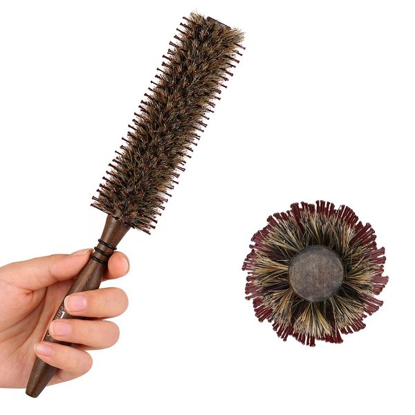 PERFEHAIR Small Round Boar & Nylon Bristle Brush-1.8 Inch,Styling Hairbrush for Blow Drying Curling Men & Women's Short, Thin, Fine Hair, Beard,Natural Wooden Handle