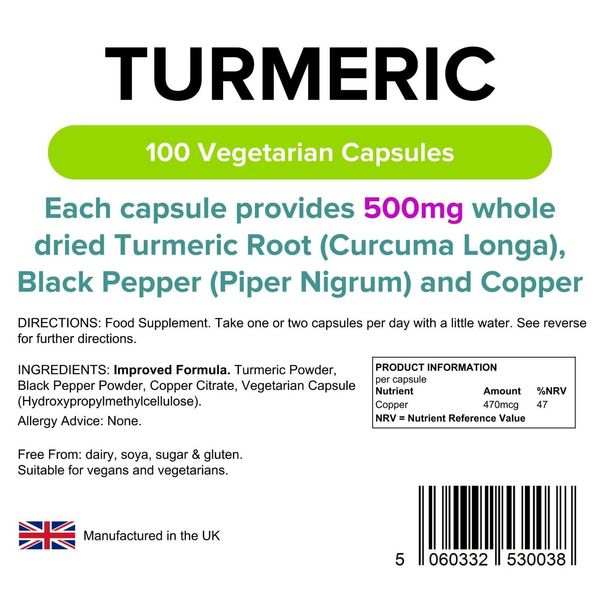 Lindens Turmeric Root Extract 500mg 2-PACK 200 Capsules w/ Black Pepper & Copper