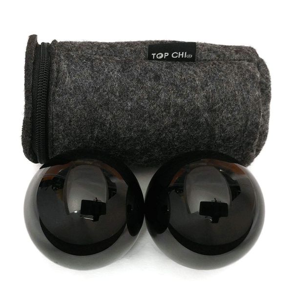 Top Chi Black Obsidian Baoding Balls with Carry Pouch for Hand Therapy, Exercise, and Stress Relief (Medium 1.5 Inch)