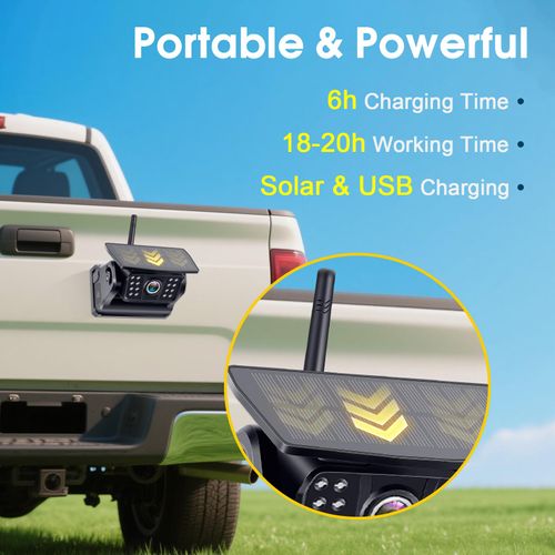Wireless Backup Camera for Trucks: Solar-Powered, Magnetic, WiFi, No Wiring, HD 1080P, Night Vision, Easy Installation for Towing & Parking - V7