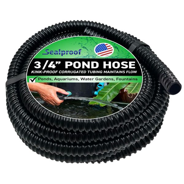 Sealproof 3/4" Dia Corrugated Pond Tubing 3/4-Inch ID, 20 FT Long, Black Kink Free Strong and Flexible Made in USA PVC Tubing