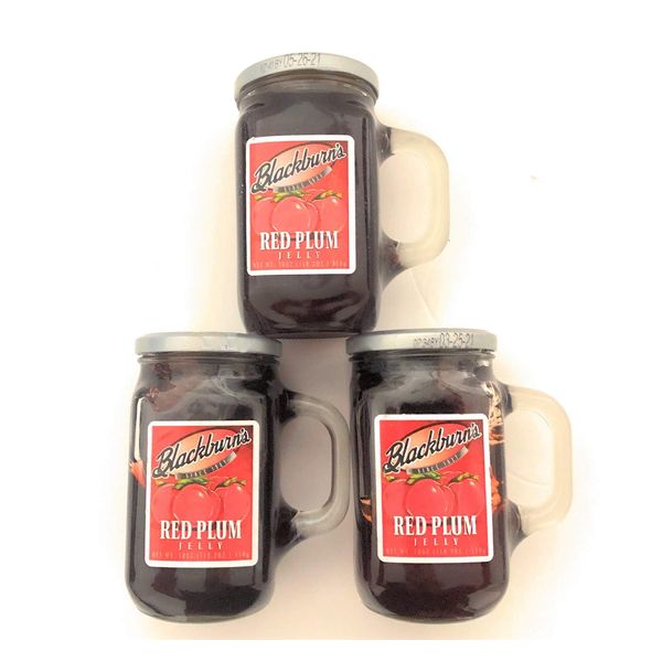 Blackburn's Preserves & Jellys 18oz Reusable Handled Glass Mug Jar (Pack of 3) (Red Plum Jelly)