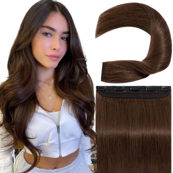 S-noilite Clip in Hair Extensions Human Hair Clip in Human Hair One Piece/5 Clips/3/4 Full Head Standard Weft Clip in Extensions 100% Remy Human Hair Straight #Medium Brown 18"(45cm)-50g