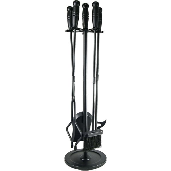 Fireplace Tools Set 5 Pcs Cast Iron Holder with Poker Shovel Tongs Brush