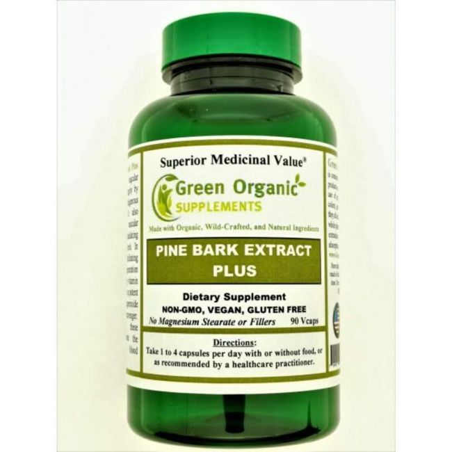 Green Organic Supplements Pine Bark Extract Plus, Non-GMO, Protect Blood Vessels