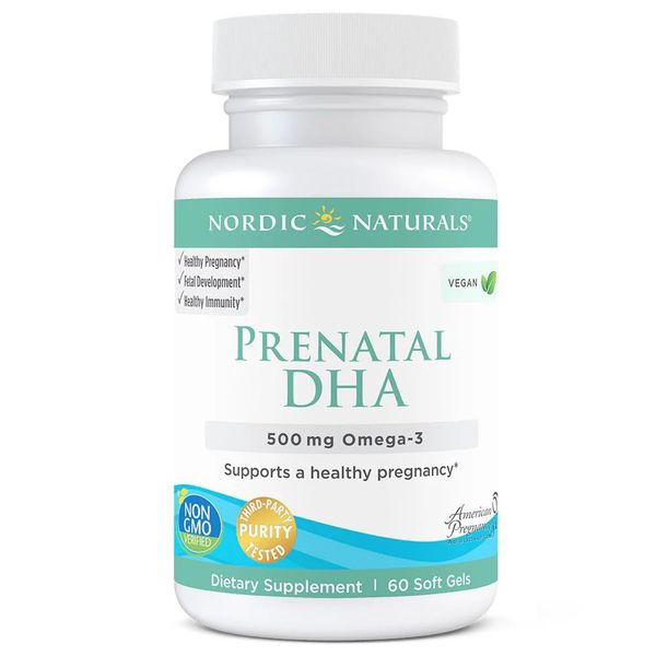 Nordic Naturals, Vegan Prenatal DHA, 500mg Vegan DHA from Algae Oil, 60 vegan Softgels, Lab-Tested, Vegetarian, Soy-free, Gluten-free, Non-GMO