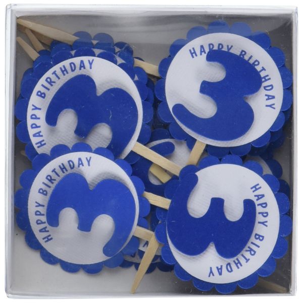 All About Details 3rd Birthday Cupcake Toppers, Set of 12 (Shimmer Blue)