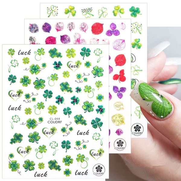 St Patricks Day Nail Art Stickers 3D Laser Shamrock Nail Decals Holographic Green Clover Design Nail Stickers for Women DIY Acrylic Nail Decoration Manicure Tip