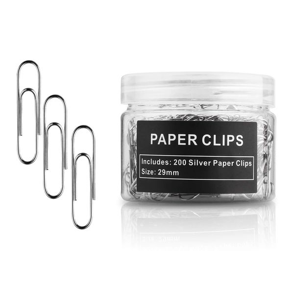 Tontomtp Paper Clips, 200 Pack, Paperclips, Paper Clip, Suitable for Office, School, and Daily use, Also Used for Daily DIY, Paper Clip, Clip(Silver), 3.5 x 2.44 x 0.79