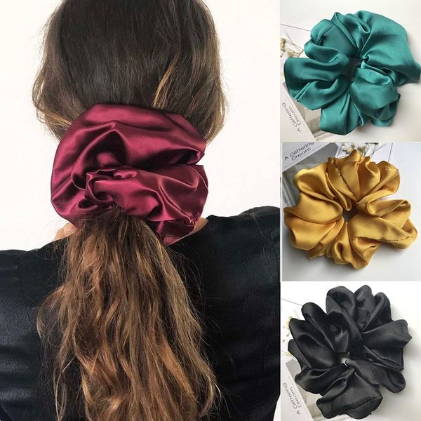 4 PCS Hair Scrunchies Big Satin Hair Bands Elastic Hair Bobbles Hair Scrunchy Colorful Soft Ponytail Holder Hair Ties Headband for Women Girls Hair Accessories, Solid Color