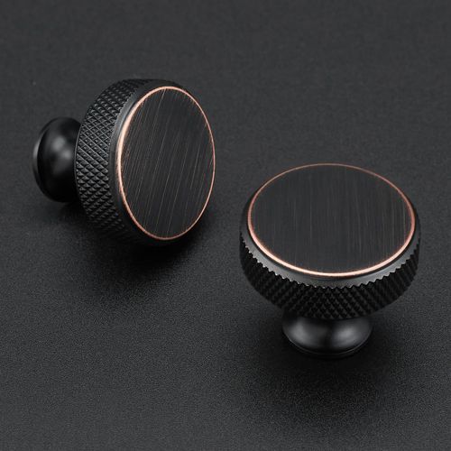 Ravinte 25 Pack Round Oil Rubbed Bronze Knobs Knurled Single Hole Pulls Soild Oil Rubbed Bronze Kitchen Cabinet Hardware Handles for Drawers