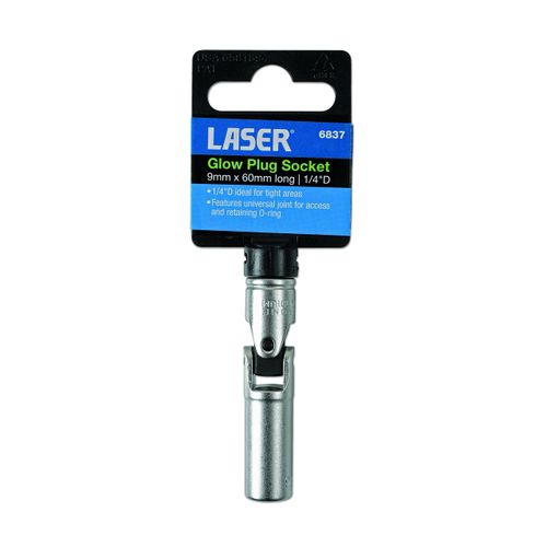 Laser 6837 Universal Joint Glow Plug Socket 1/4"D 9mm