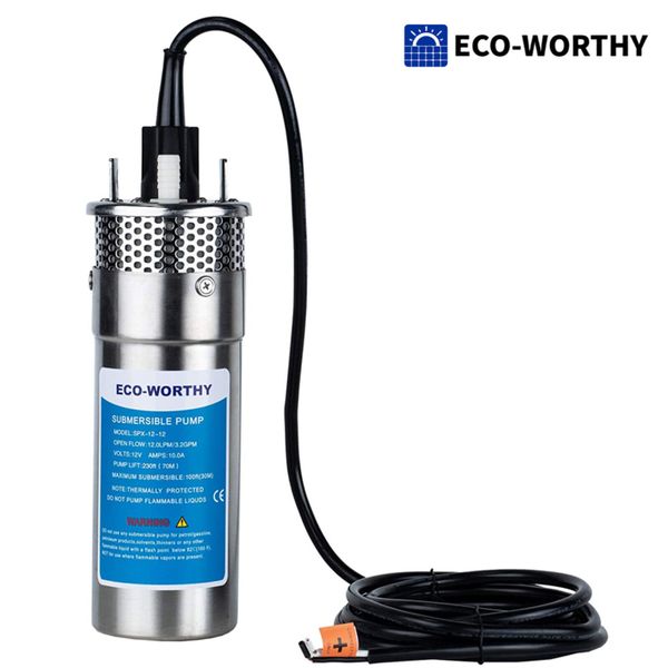 12V DC Submersible Deep Well Pump 3.2GPM 230ft for Irrigation   ‎Stainless Steel