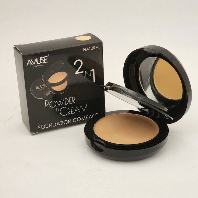 Amuse Powder & Cream Foundation Compact 2in1 Mirror & Makeup Sponge Natural Tone