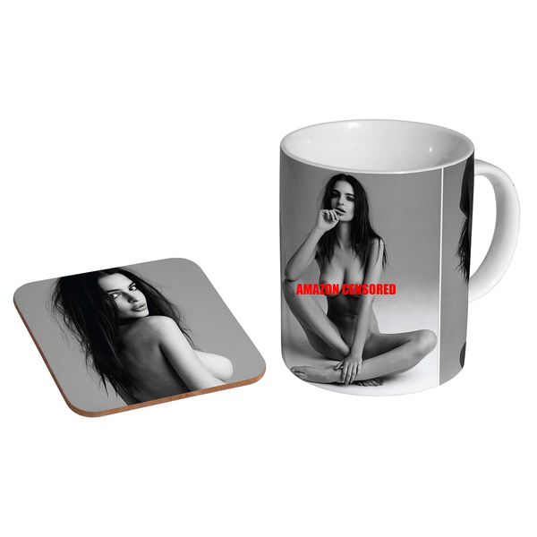 Emily Ratajkowski Emrata Body Ceramic Coffee MUG + Coaster Gift Set …