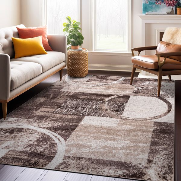 Rugshop Brown Area Rugs Abstract Circle Rugs for Sale Carpet for Living Room 5x7