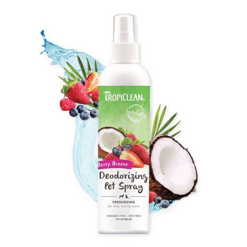 TropiClean Berry Breeze Dog Perfume Spray Long Lasting | Naturally Derived Odor Removing Dog Deodorizing Spray | Cat Friendly | Made in USA | 8 oz.