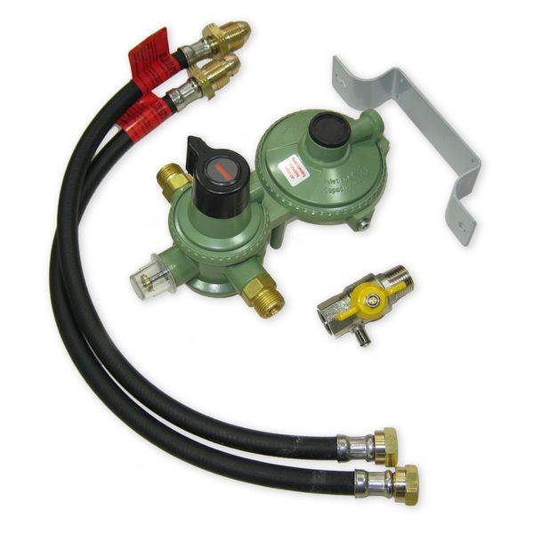 Catering Parts UK Automatic 2 Bottle Cylinder LPG Changeover Kit With Over-Pressure Shut-Off/Over Pressure Shut Off/LPG Propane Gas Regulator Propane With Hoses