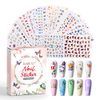 AIMEILI Nail Art Stickers Decals Self-Adhesive, 30 Sheets 3D Spring Flowers Nail Stickers Butterfly Stars Pattern Mixed for Women Girls Manicure DIY and as Kids Craft Art