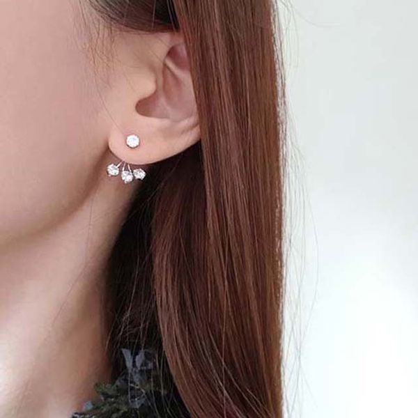 [Free Shipping] Triple Crystal Two Way Cubic Earrings (2 Colors)