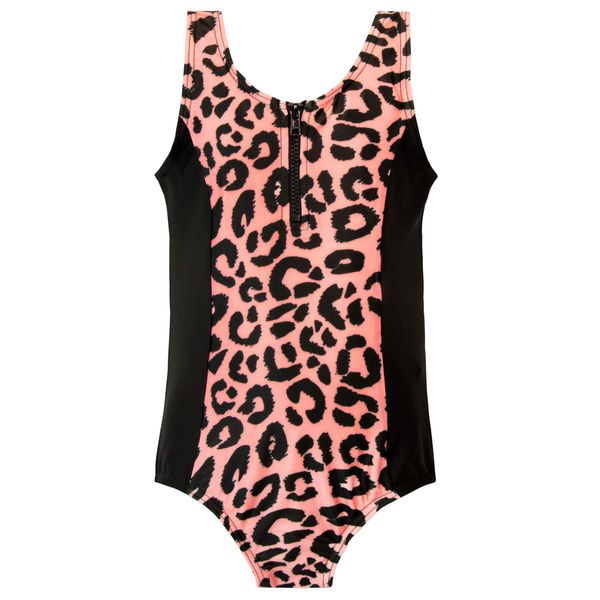 Harry Bear Girls Leopard Print Swimming Costume with Zip One Piece Animal Swimsuit for Girls Multicoloured 12-13 Years