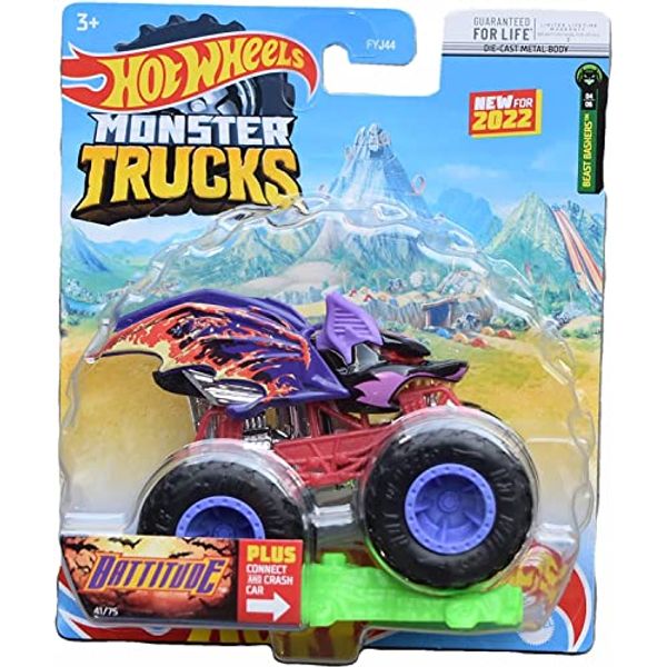 Hot Wheels 2022 - Monster Trucks - Battitude - with Connect and Cash car #41/75 - Ships Bubble Wrapped in a Box