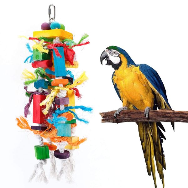 CRMADA Bird Toys, Parrot Chewing Toy, Multicolored Wooden Blocks Tearing Toys for African Grey Cockatiel Cockatoo and Medium Parrot