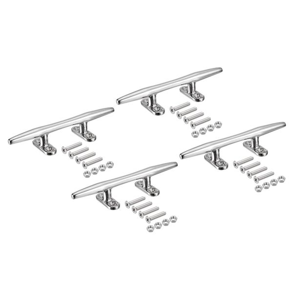 Uxcell Boat Cleat Open Base 4 Inch, 4 Pcs 316 Stainless Boat Steel Dock Cleat, Mooring Accessories, Include Installation Screws