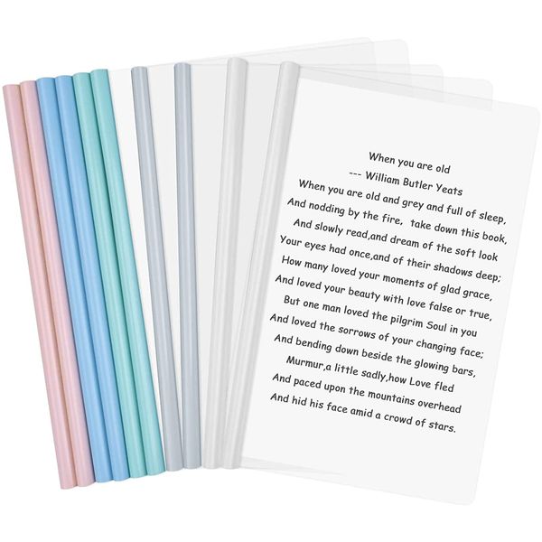 A4 Rail Slide File Folder, Mixed Color, 10 Books, 0.4 inch (1.0 cm) Wide, Large Capacity, Transparent File, Document Classification Folder, Meetings, Office, Seminars, Documents, Storage