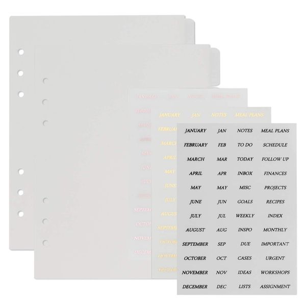 Multibey A5 Dividers 6-Tabs with Tab Sticker Labels 6-Ring A5 Plastic Binder Index Dividers Translucent Set of 6 (2 Sets + Tab Stickers)