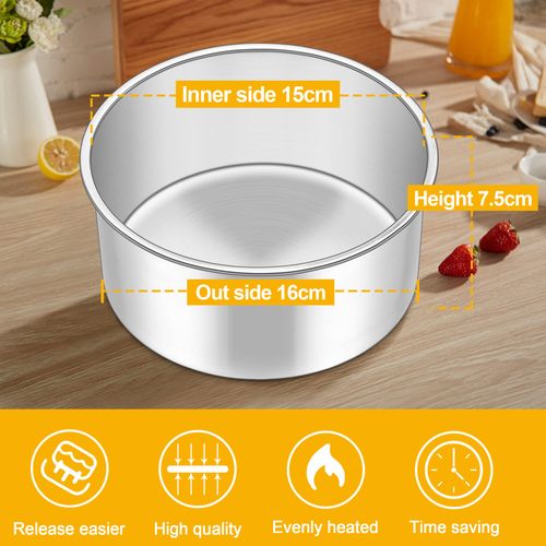 Joyfair 6 Inch Round Cake Tin, Stainless Steel 7.5cm Deep Cake Tins Set of 2, Extra Deep Cake Pan for Baking, Birthday/Christmas, Mirror Finish, Healthy & Durable, Dishwasher Safe, 16cm