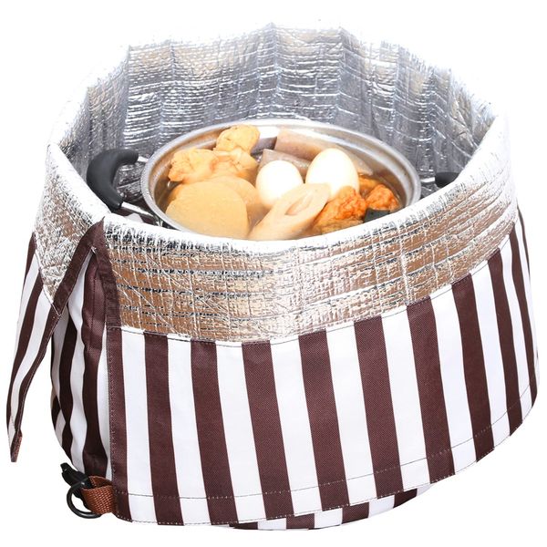 Astro 625-02 Thermal Cooking Cover, White x Brown, Striped Pattern, Just Put Each Pot in the Case When You Boil, Save Electricity Gas Cost, Insulated Bag, Hot Pot Cooking, Stewed Dishes, Thermal