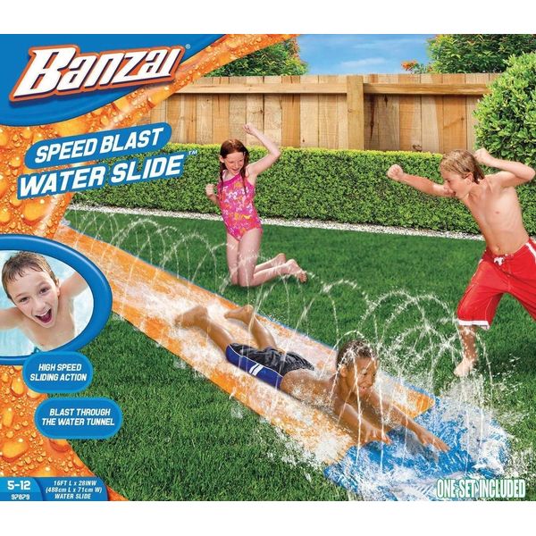 JJ Reveal - 16ft Long Water Slide | Summer Outdoor Inflatable Water Slide for Kids | Water Toy with Water Sprinklers | Garden Games For Children | Easy to Set Up & Storage | Ground Stakes Included