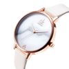 Alienwork Women's Watch Rose Gold Leather Strap White Ultra-Thin Elegant