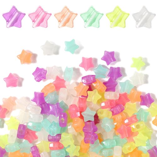 200 PCS Glow in The Dark Star Beads, Multicolor Star Beads for Bracelets, Cute Charms Glow in The Dark Stars for DIY Bracelets Necklaces Accessories
