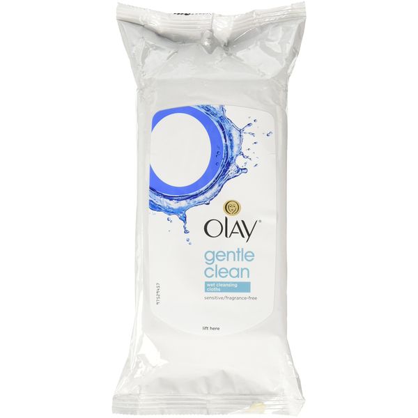 Olay Wet Cleansing Cloths Gentle Clean, Sensitive/Fragrance-Free, 30 Count (Pack of 3)