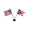 4x6" E-Gloss Ohio Stick Flag w/U.S. Stick Flag & 2 Flag Plastic Table Base - Qty 1