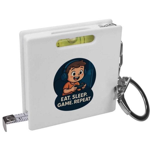 'Eat. Sleep. Game. Repeat.' Keyring Tape Measure/Spirit Level Tool (KM00043824)