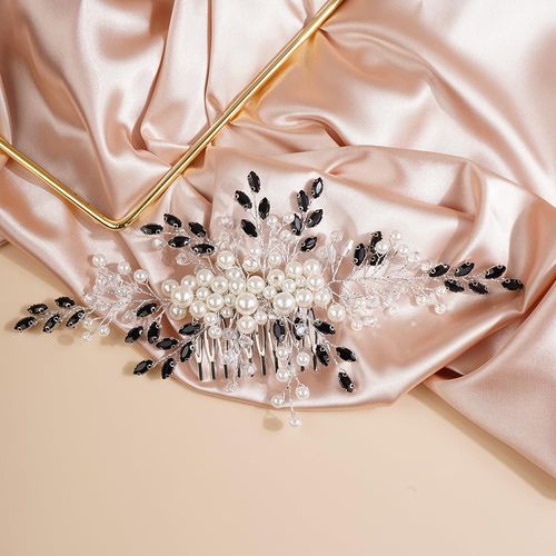 BERYUAN Bride Black Crystal Rhinestone Pearls Wedding Hair Comb Teardrop Crystal Rhinestone Hair Comb Pealrs Rhinestone Bride Headpiece Weddding Hair Accessories for Wedding Girls (black)
