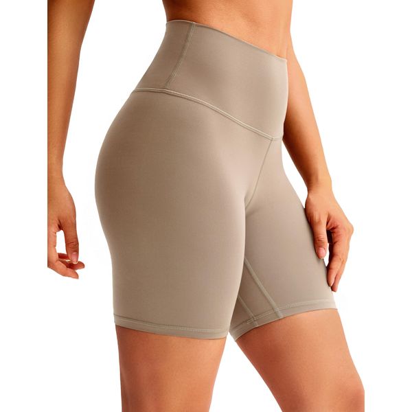 BAYDI Clouduxi Women's Yoga Shorts 6" High Waisted Cycling Shorts Buttery Soft Gym Workout Fitness Shorts Pale Khaki